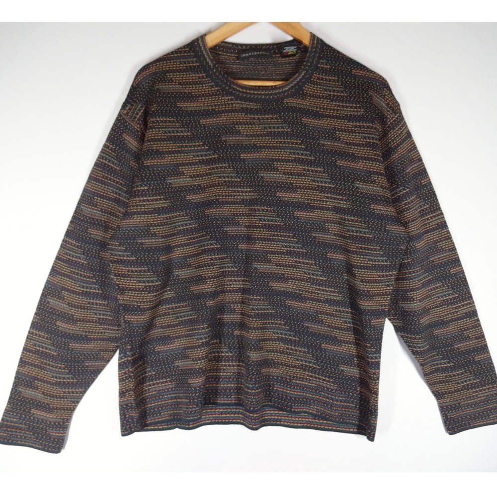 VTG Jhane Barnes Sweater LG Multi Color Silk Blend Abstract Knit Cosby Grandpa